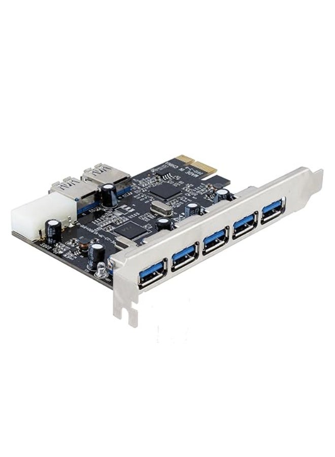 7 Port USB 3.0 PCI-E Expansion Card Hub Adapter - Internal SuperSpeed 5Gbps for Desktop PC - 4-Pin Molex Power Connector with UASP Support - Image 1